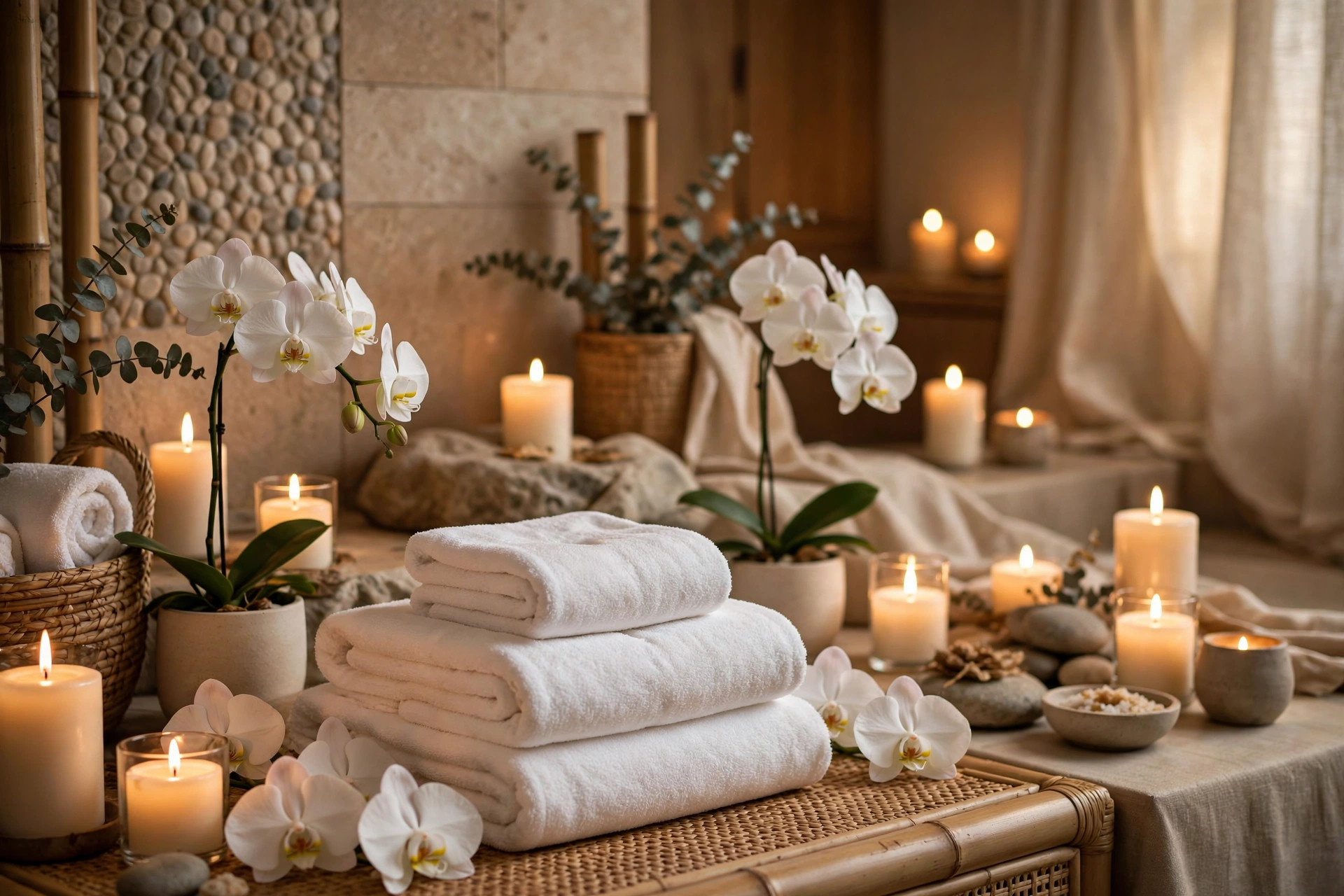 Spa d'hôtel apaisant aux bougies