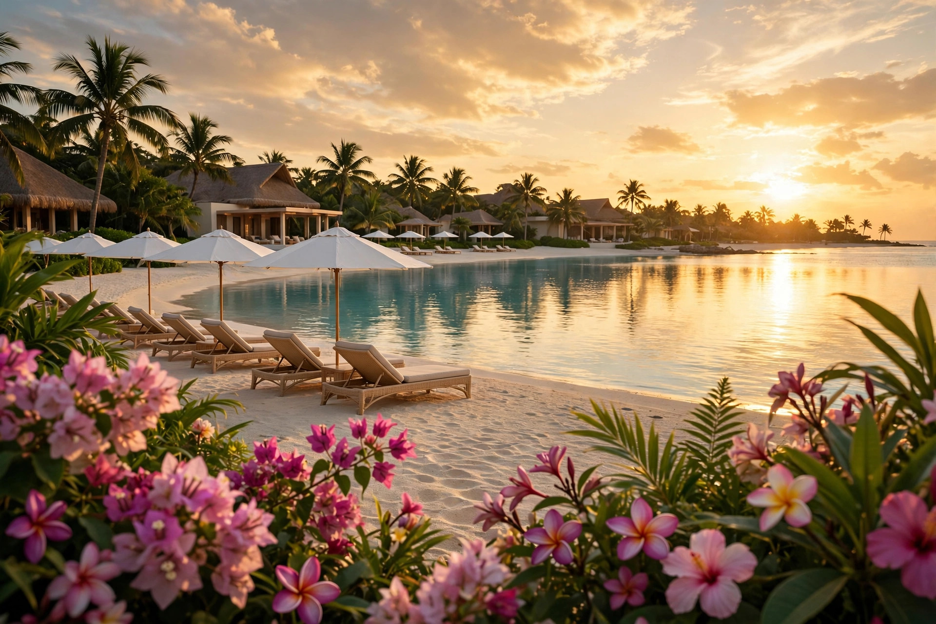 Coucher de soleil sur un resort de plage
